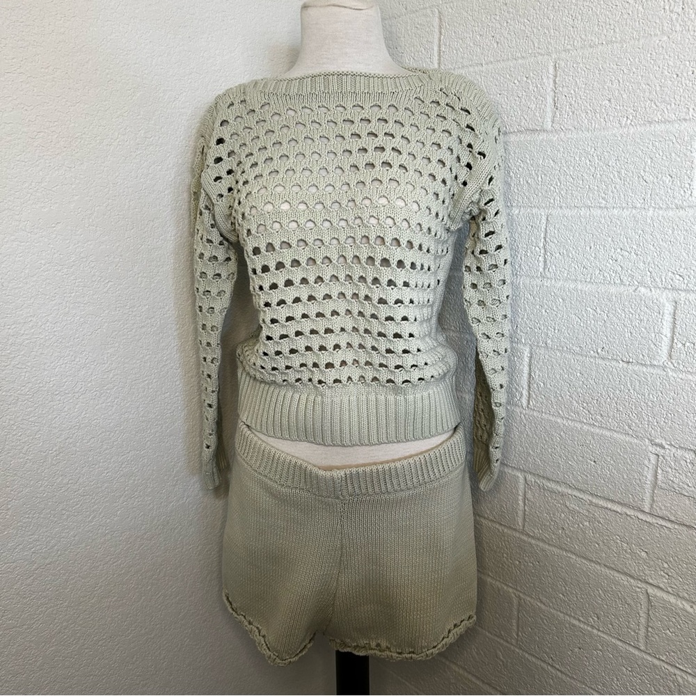 Beach Cover Up Crochet Knit Sweater and Shorts Cozy Vacation, Fisherman Core